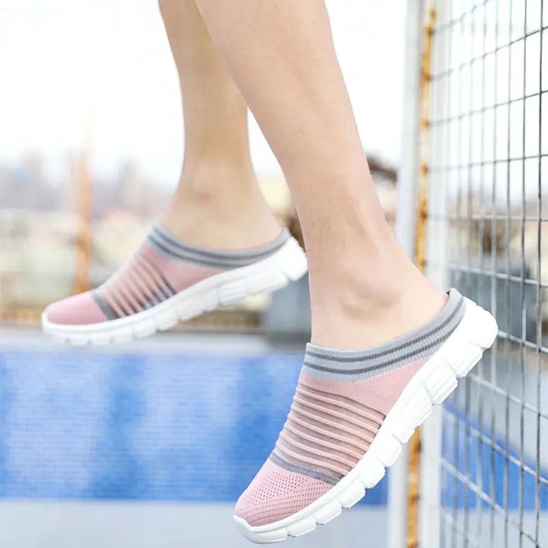 2024 Men Casual Mules Mesh Breathable Flat Slippers Summer Couple Shoes Large Size Loafers Fashion Shoes Men Street Slippers