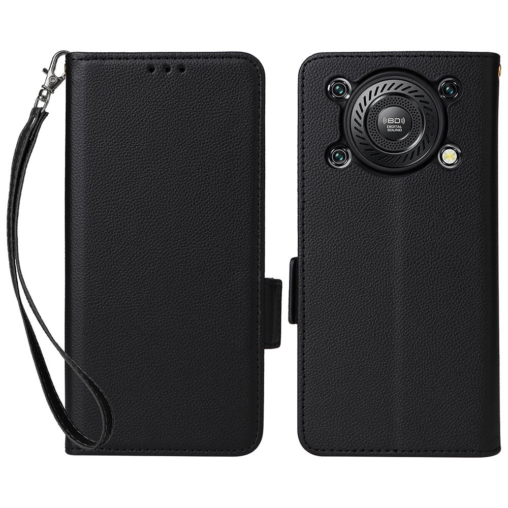 For Oukitel C60/C60 Pro Case with Wrist Strap Litchi Texture PU Leather Wallet Phone Cover
