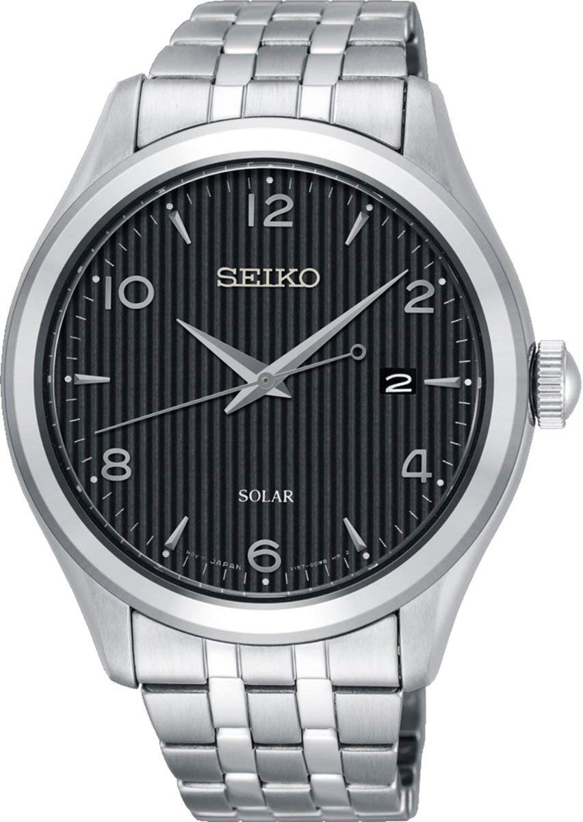 

SEIKO Мужские круглогодичные часы на солнечных батареях с ремешком из нержавеющей стали, серые 22 (модель: SNE489P1), Серебро, Браслет.