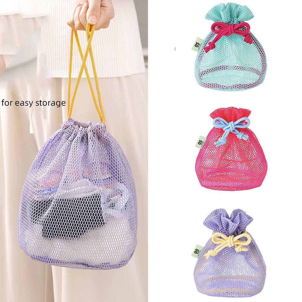 Reusable Mesh Drawstring Bag Ultra Light Travel Toiletry Bag Makeup Storage Bag Cosmetic Pouch