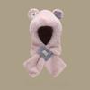 Fox Ear Hat and Scarf Combo for Women, Cute Plush Furry Animal Hat with Attached Neck Warmer, Two-piece Set for Winter