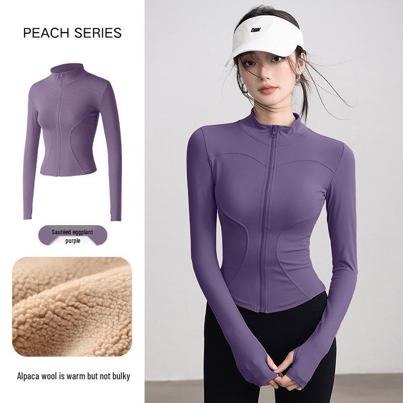 Women's Plus Velvet Sports Jacket - Slimming, Versatile Yoga Wear, High-End Feel, Warm Top for Running & Fitness