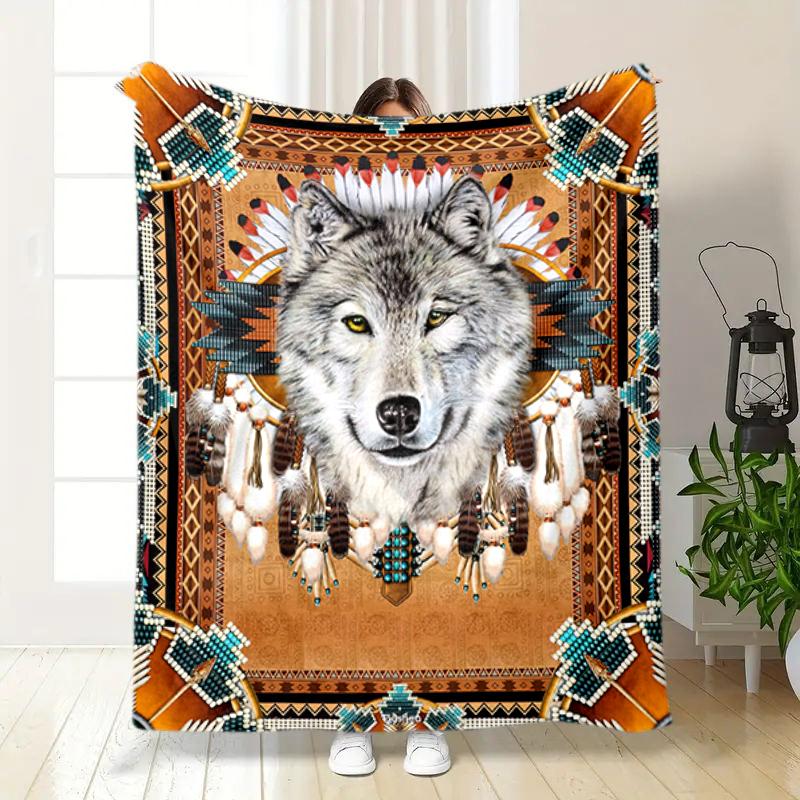1PC Wolf Elements printed blanket, all season lightweight home office outdoor nap multifunctional blanket A8