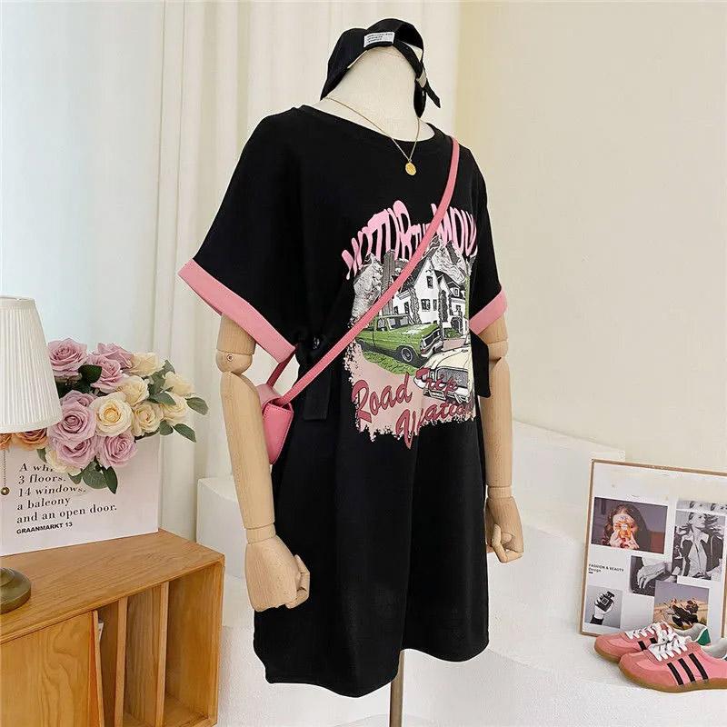 

Футболка для женщин, большой размер, хлопковая летняя футболка, мягкая, свободная, с принтом, повседневная, удобная, пуловер, футболка, топ M чёрный