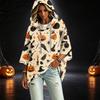 Women's Three-Quarter Sleeve Hoodie with Halloween Print Pullover Top