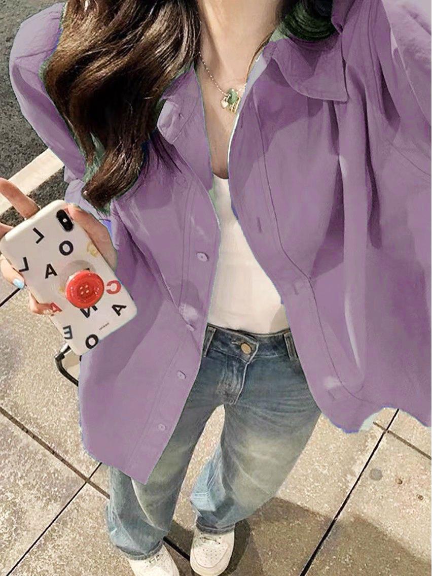 

Women s 100% Pure Cotton Long Sleeve Dopamine Shirt - Loose Fit, Versatile, Slimming Autumn Top XXL