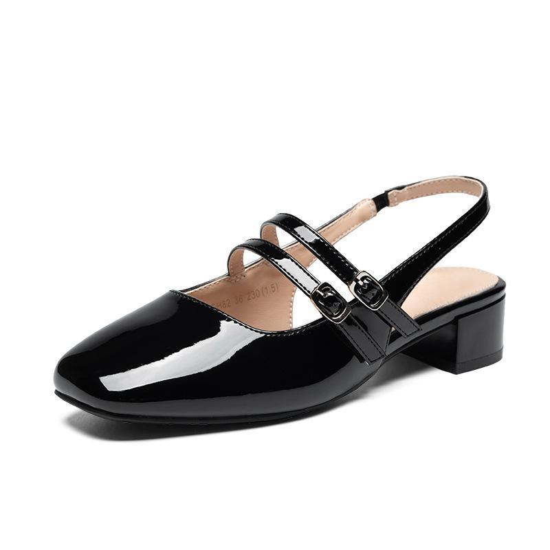 Baotou Mary Jane Shoes French Retro Single Shoes Square Toe Back Empty Thick-heeled Sandals