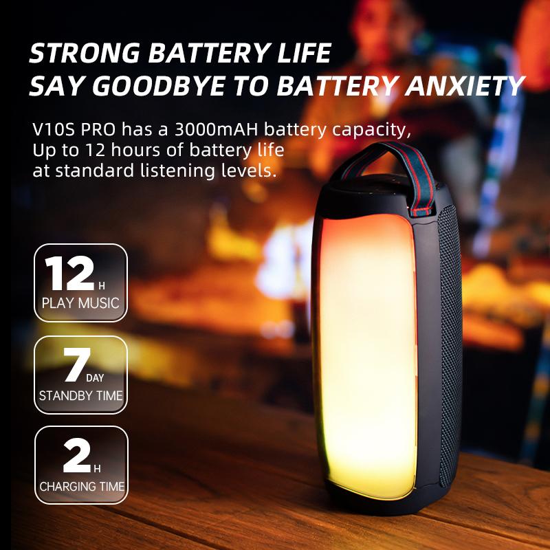 V10s pro wireless bluetooth audio outdoor portable waterproof subwoofer LED colorful light effect car home HIFI high sound quali