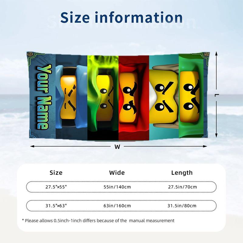 LEGO Ninjago Beach Towel, Personalized Custom Text, Quick Dry Soft Large Towel For Swimming Pool Travel