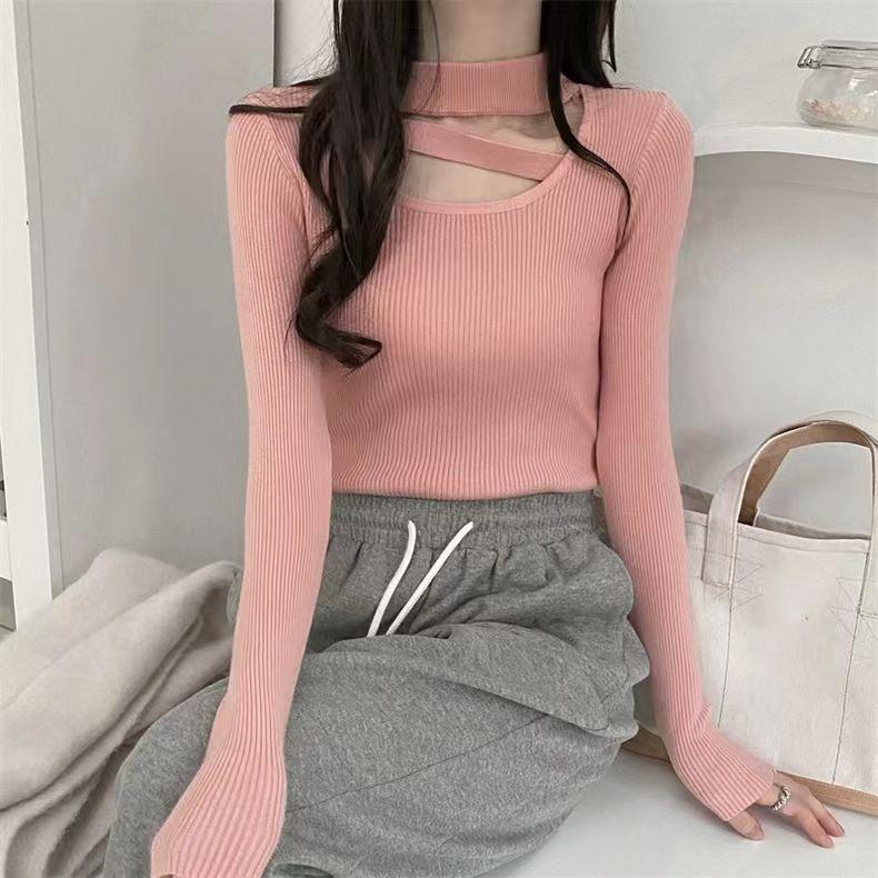 Maglione Base Rotondo Collo Alto Slim Fit Autunno Inverno Maglione a Maglia Top Irregolare a Maniche Lunghe Donna