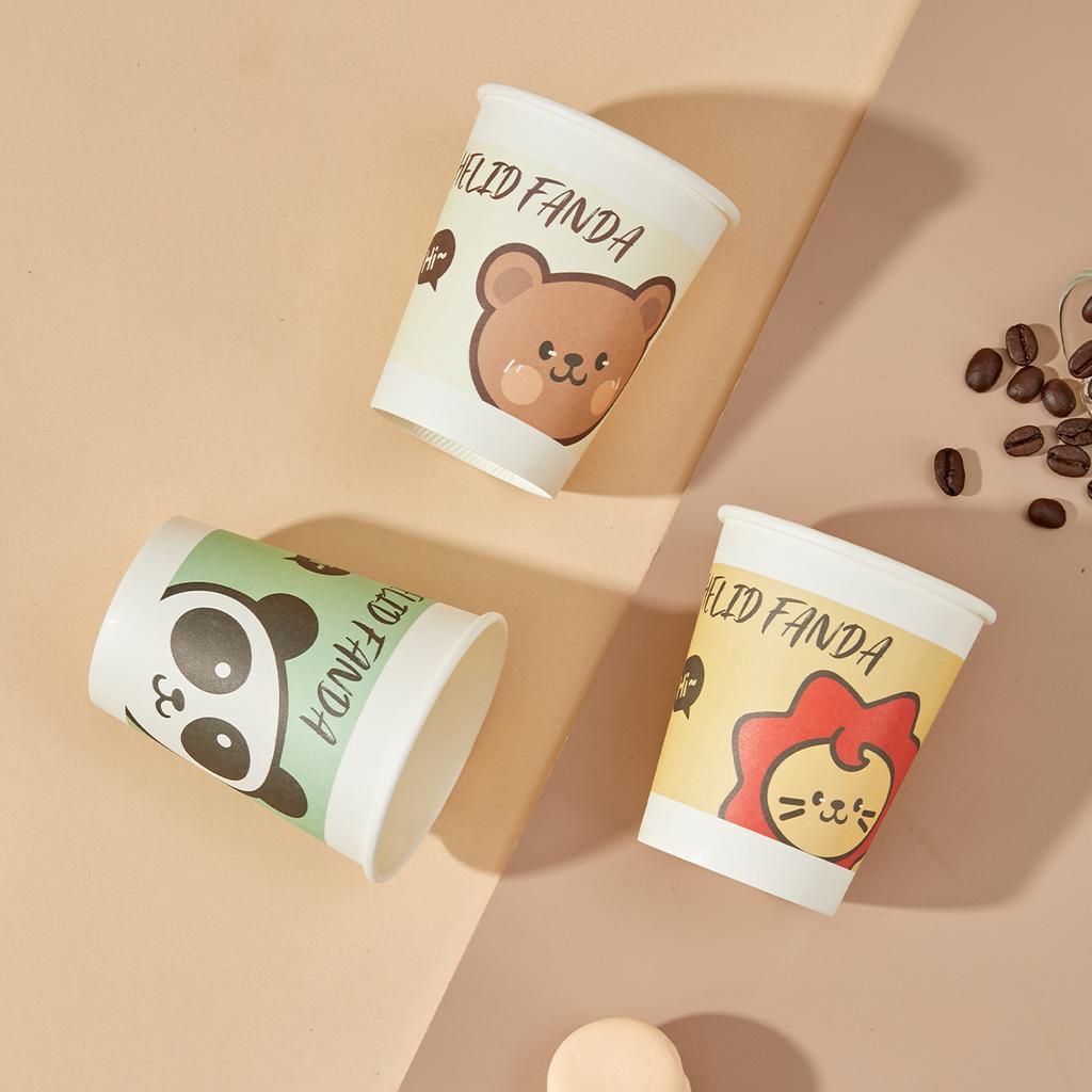 50pcs 250ML Disposable Cup Office Cartoon Leak Proof Thickened Paper Cups Party Supplies Disposable Tableware