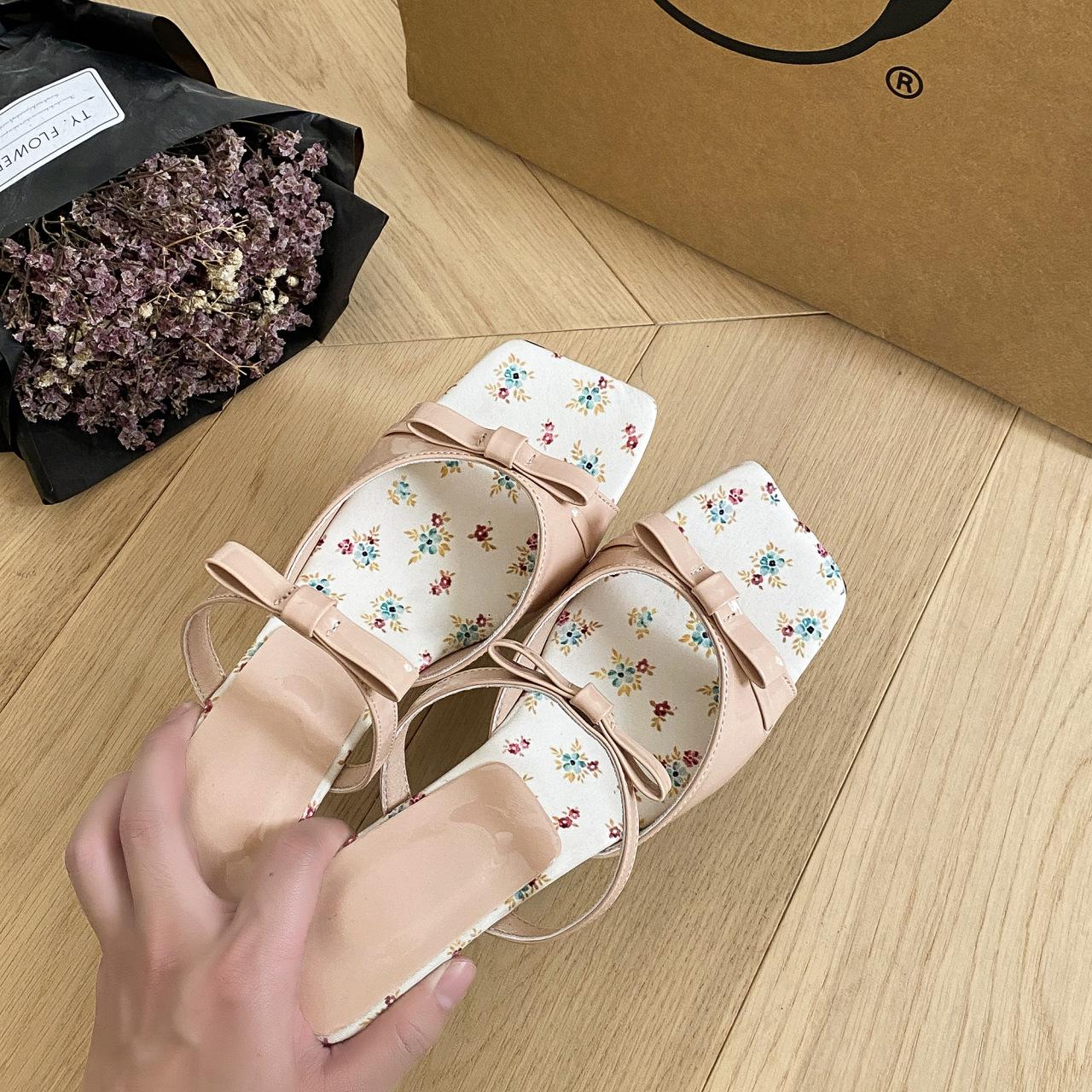 

Fashion 2025 Summer Strange Style Heel Women Slippers Fashion Open Toe Butterfly-knot Ladies Dress Sandals Lazy Wedge Shoe 40 розовый