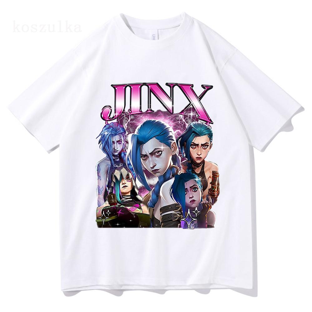 Arcane 2 T Shirts Fashion Women Harajuku Aesthetic Retro Anime Vi Jinx Tshirt Unisex High Quality Cartoon Cotton Tee Shirt Tops