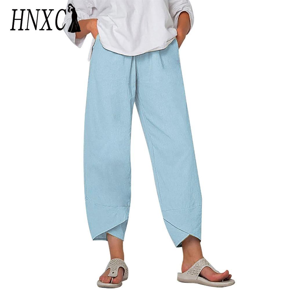 HNXC Damenmode, lässig, einfarbig, bedruckt, hohe Taille, Hosen und Caprihosen