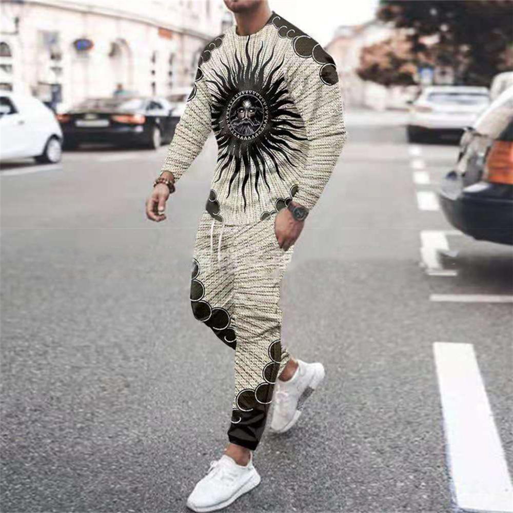Men Spring And Autumn Vintage Tracksuit Casual Long Sleeve T-Shirt+Pants Suit two-Piece Set Man Clothing 2024 Street Sportswear