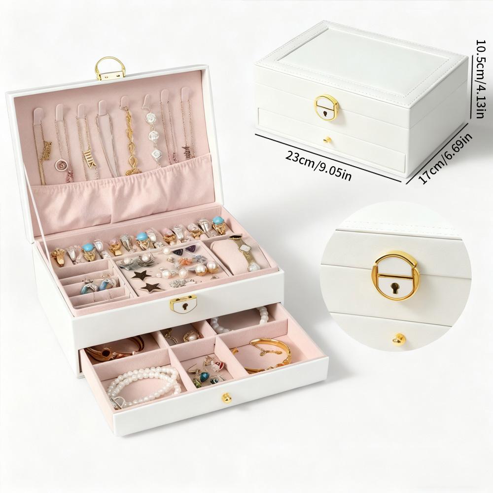Light Luxury Double Layer Jewelry Storage Box Affordable Organizer for Earrings Rings Necklaces Watches