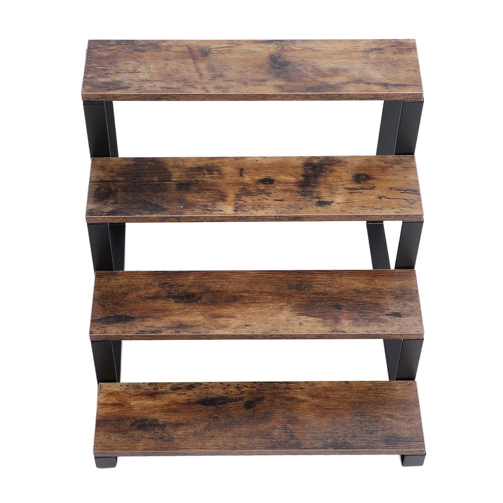 4-stufiges Holzstufenregal, rustikaler Metallrahmen, Parfümhalter, Display-Riser-Ständer für Anbieter, Pop