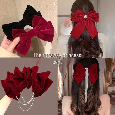 Roter Samt Schleife Haarspange - Herbst/Winter Braut & Festliches Haaraccessoire