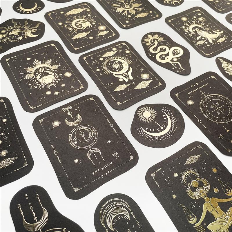 40 Sheets Per Pack Retro Constellation Tarot Card Gold Stickers Label Decoration DIY Diary Student Stationery Material Decorative Stickers