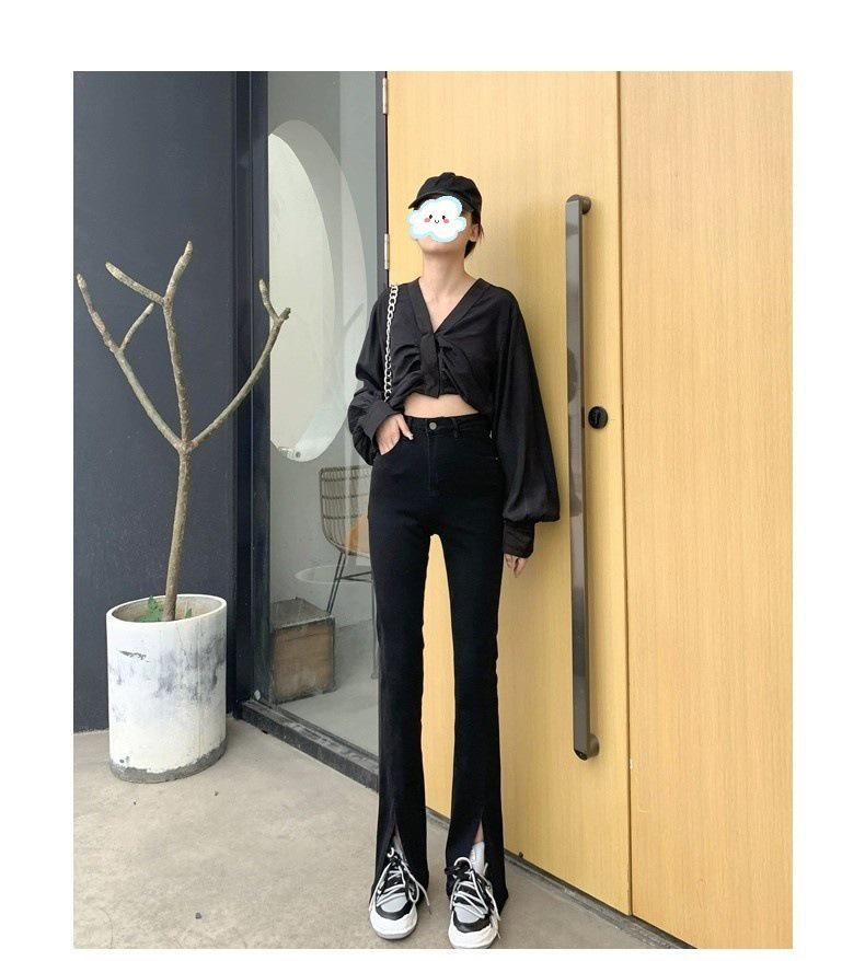 Women's High-Waisted Black Micro-Flare Jeans - Spring 2025 Slimming Versatile Straight Leg Pants