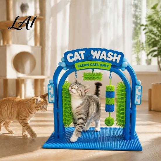 Stazione di Toelettatura per Animali Stazione di Lavaggio per Gatti Strofinamento Morbido con Spazzole Auto-Toelettanti Accessori Design per Auto