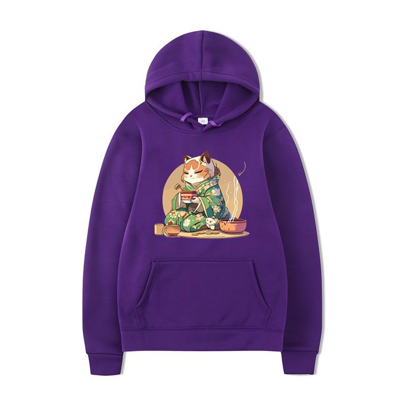 Autumn Cat Sushi Print Printed Men's Hoodie Brand Hoody Y2K Clothes Vintage Fashion Casual Unisex Long Sleeve Pullovers