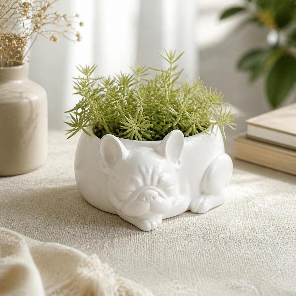 3D Printed Succulent Flower Pot Ornaments Puppy Figurine Unique Gift Bulldog Plant Pot Lawn