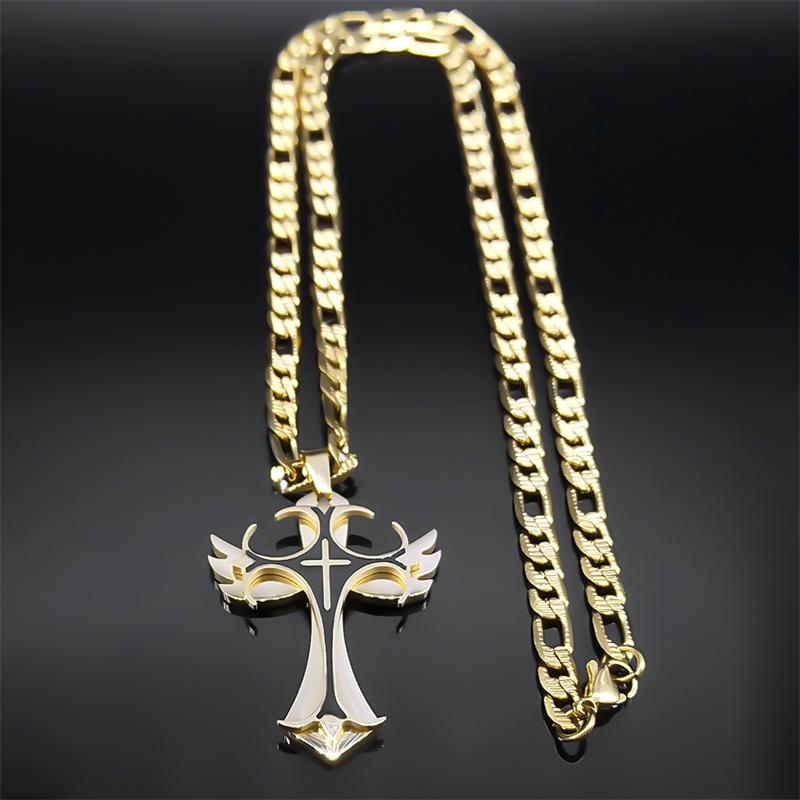 Erkekler İçin Çok Katmanlı Hristiyan Haç Kolye Hip Hop Paslanmaz Çelik Altın Renkli Çarmıh Kolyeler Erkek Takı Hediyeleri