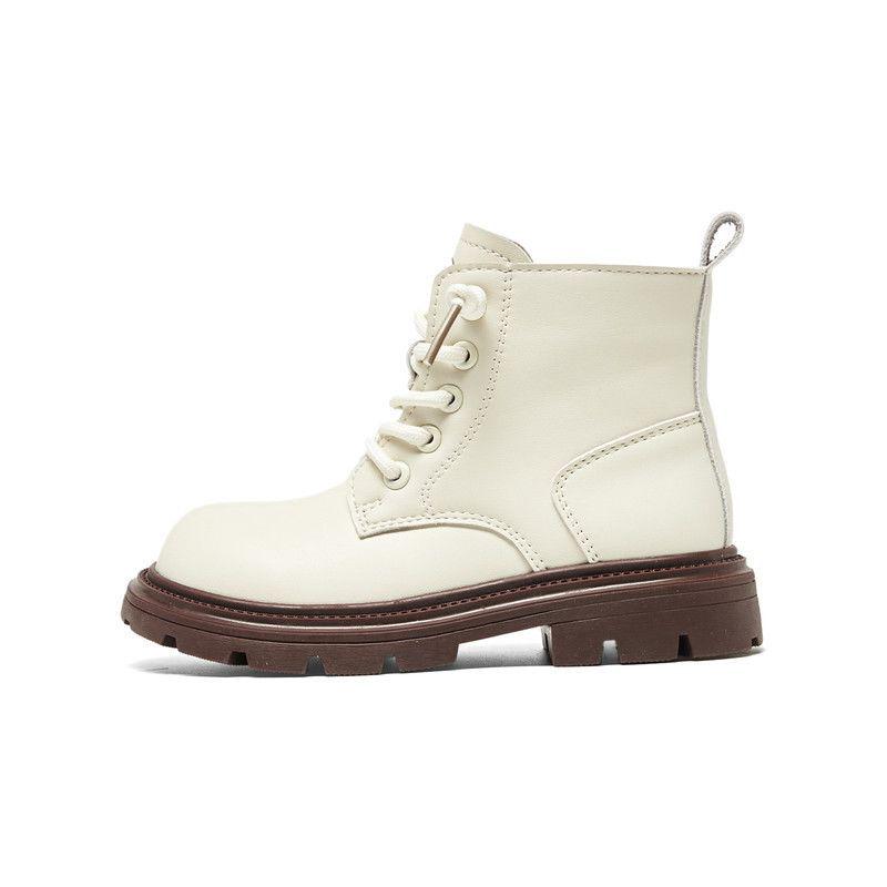 

Kids British-Style Leather Martin Boots – 2025 Winter Thin Fleece, Short Length for Boys & Girls, Medium & Large Size, Children s 36 бежевий