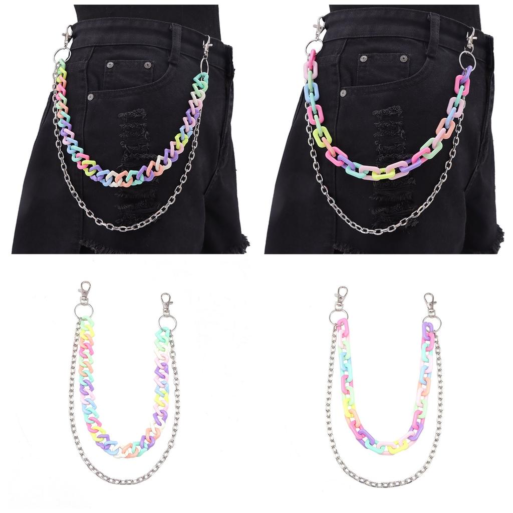 Candy Color Double Layer High Street Acrylic Pants Chain Adjustable Length Waist Chain Accessory for Fashion Enthusiasts