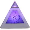 Digital LED Alarm Clock, Pyramid Shape Digital Led Alarm Clock Time Date Temperature Display 7 Colors Changing Night Light Desk Clock with