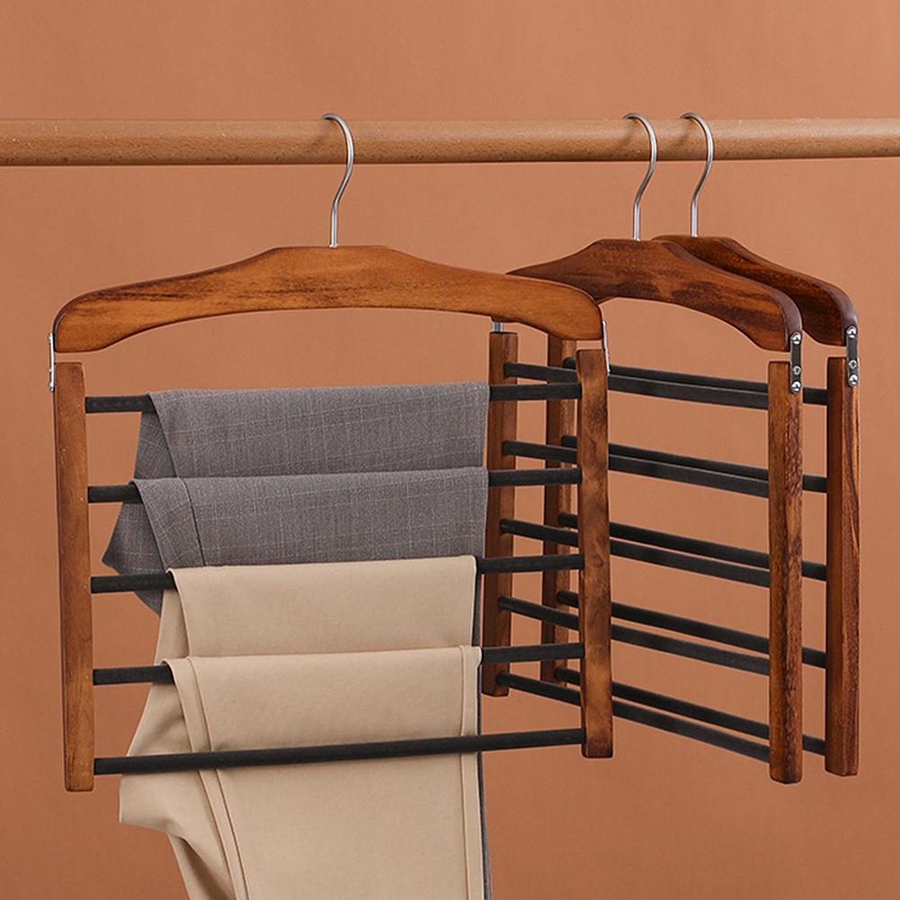 Massief Hout 5 Laags Meerdere Niveaus Broekhanger Vlokking Antislip Multifunctioneel Kledingkast Broek Sjaal Stropdas Opbergrek Huis Organizer