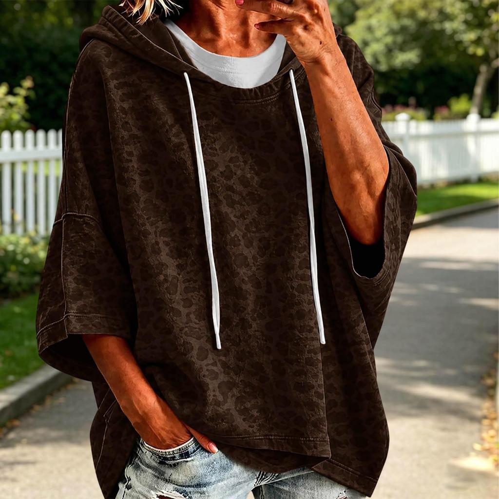 Damen Casual Sweatshirt mit Leopardenmuster und Dreiviertelärm, lockere Passform, Pullover Top
