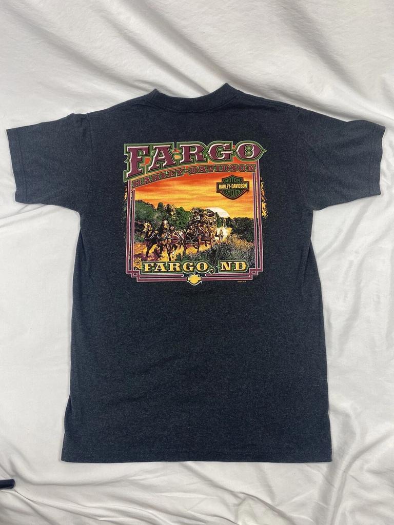 T-shirt da uomo Harley Davidson M Nera Fargo ND Girocollo Vintage Double Sided