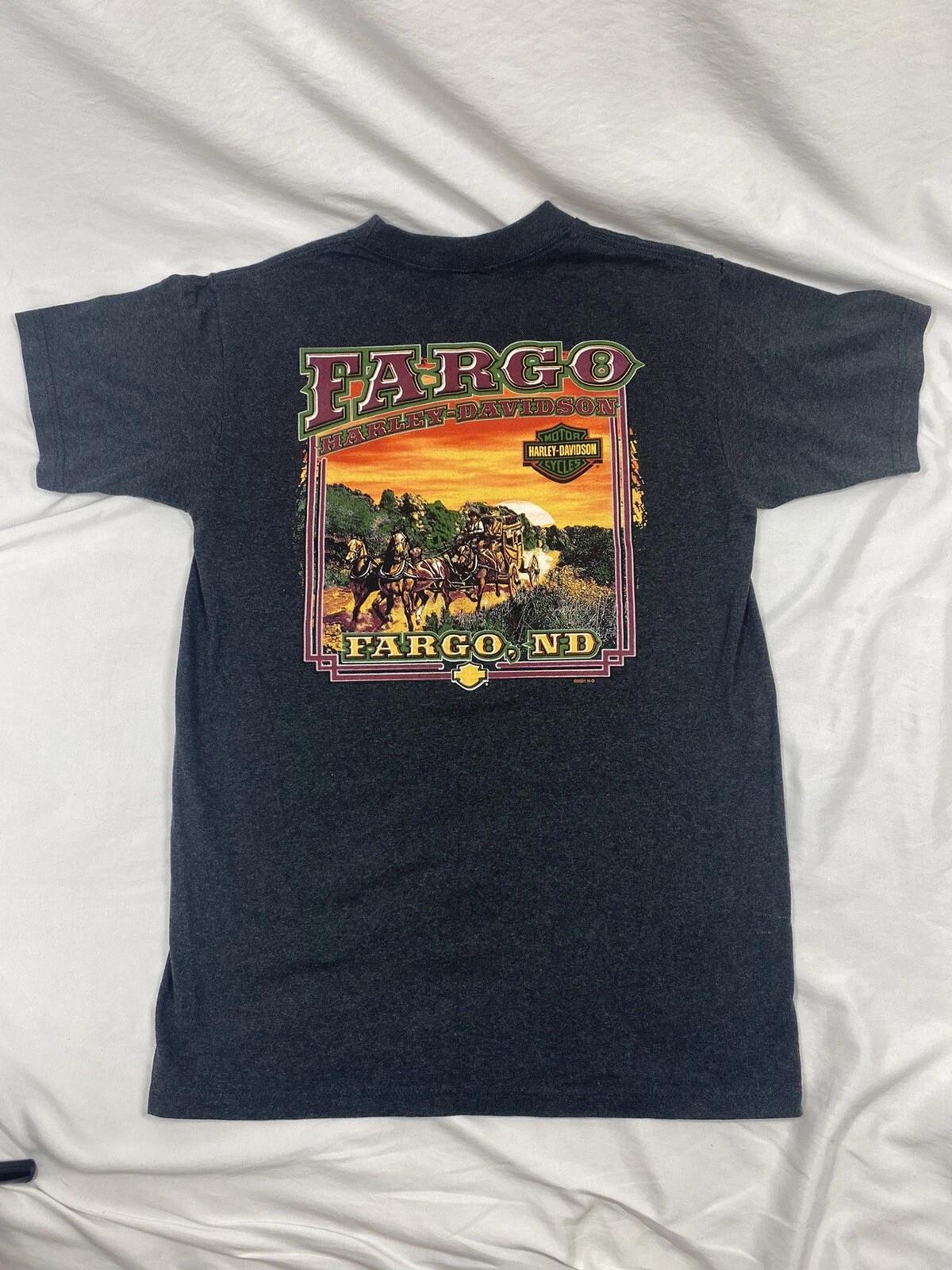 Harley Davidson Mens T Shirt M Black Fargo ND Crew Vintage Double Sided 2XL