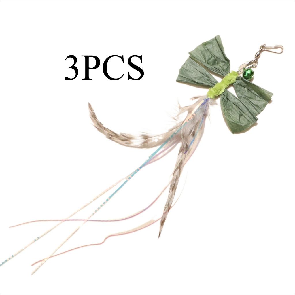 3pcs Simulated Feather Dragonfly Cat Toy Replace the Head Accessories Artificial Insects Pet Toy