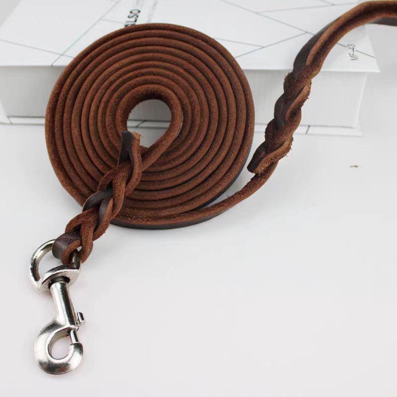 Genuine Cowhide Leather Dog Leash for Golden Retrievers & German Shepherds - Durable Walking Rope