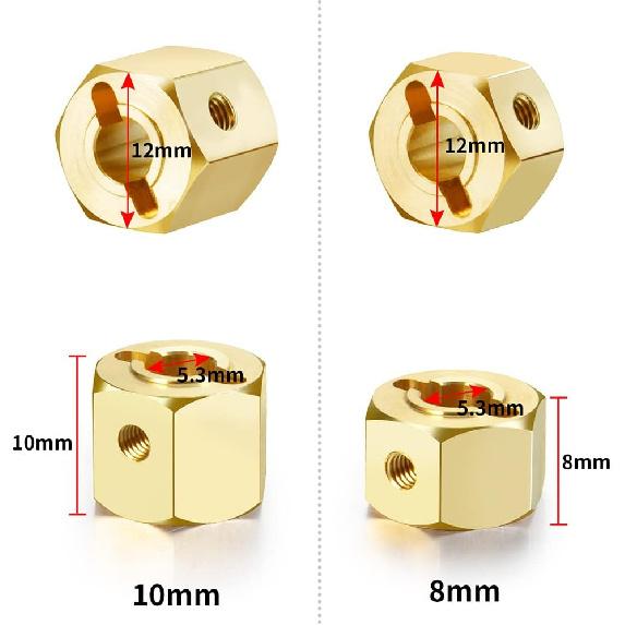 RCLions Brass Wheels Hex Hub 8mm/10mm Extension Hex Drive Adapter for Redcat GEN8 Upgrades Parts 1/10 RC Crawler Car (8mm)