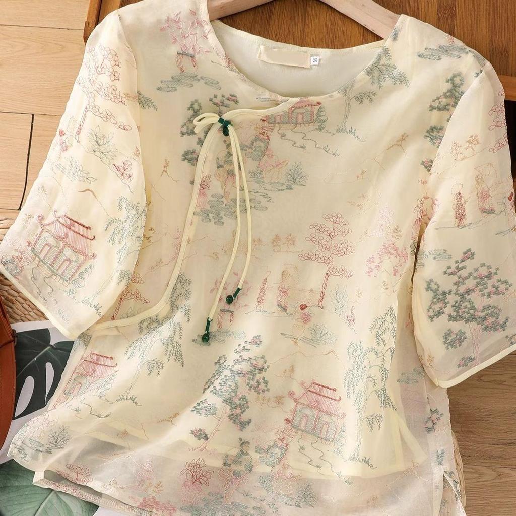 2025 Summer Chic Temperament Design Sense Niche Versatile Temperament Crew Neck Shirt Top