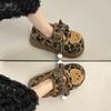 Leopard print broken diamond flat Mary Jane shoes cartoon platform fluffy shoes women's autumn and winter fashion versatile cotton shoes plush sing