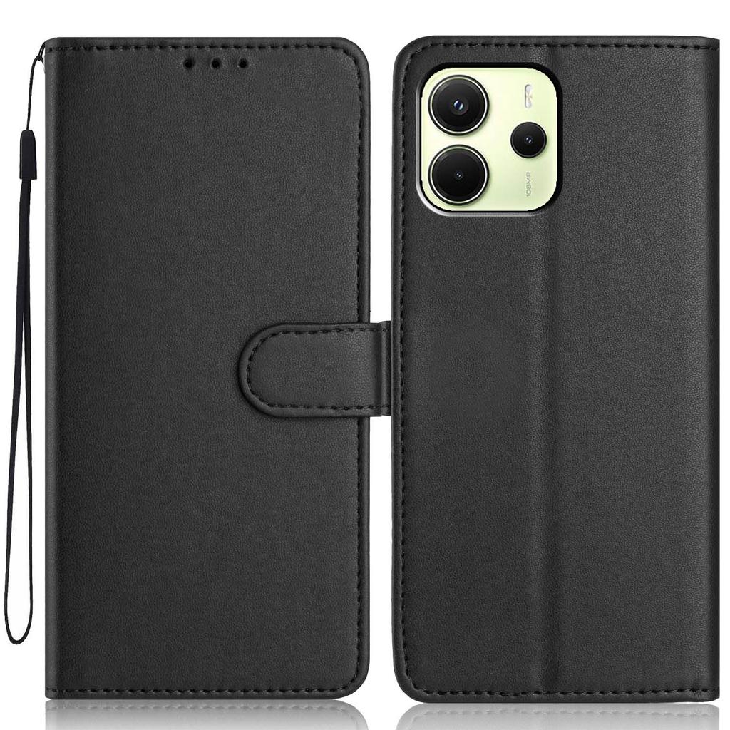 Dla Xiaomi Redmi Note 14 4G (163.25mm) Etui portfelowe z paskiem/Wiele przegródek na karty Jednokolorowe Skórzane Etui z podstawką na telefon