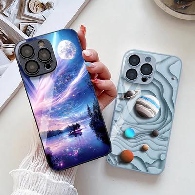 Tempered Glass Case For iPhone 14 Funda iPhone 11 13 15 Pro Max 12 XR 7 8 Plus X Xs Max SE 13pro 15pro 13promax Star Space Cover