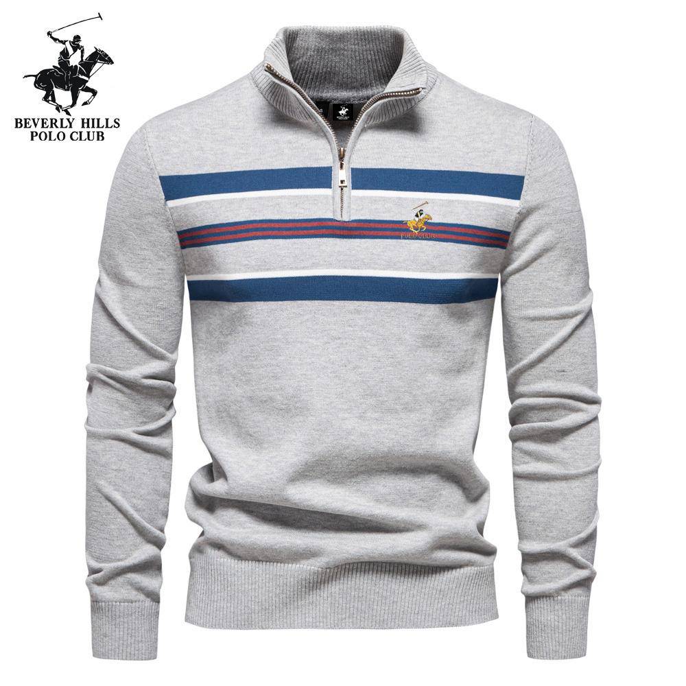 

POLO CLUB Autumn/Winter Pony Embroidered New Large Men s Sweater Half Zipper Knitted Sweater Casual Striped Men s Top XXL