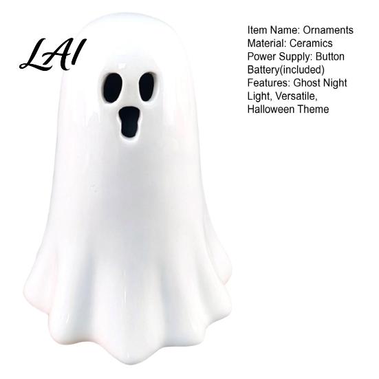 Ghost Shaped Light Decor Ceramic Hollow Night Light Cute Halloween LED Glow White Figurine Lamp Ceramics for Holiday Party Decoration Desktop