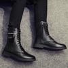 Men's High-top Boots Fashion Motorcycle Boots Metal Side Zip Leather Boot Plush Warm Winter Boots for Men Casual Business Botas