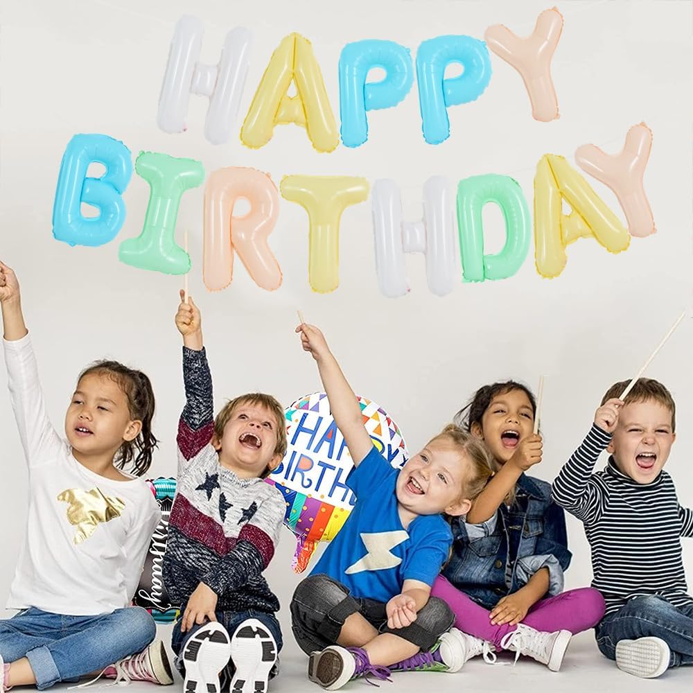 TONIFUL Leuchtend Bunt Happy Birthday Ballon Banner 16 Zoll Mylar Folie Buchstaben Geburtstagszeichen Wimpelkette für Mädchen Jungen Kinder & Erwachsene Geburtstag