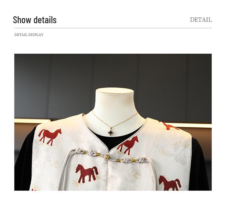New Chinese Style Year of the Horse Vest: Elegant Spring Triple-Piece Suit for Middle-Aged & Elderly Women