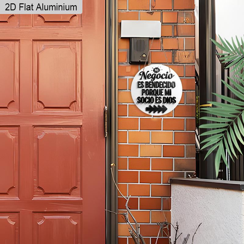 2D Flach 1 Stück Vintage Geschäftsschild Hängende Aluminium Dekoration Plakette, Schild mit Schriftzug "Negocio Es Bendecido Porque Mi Socio Es Dios", Büro Dekoration