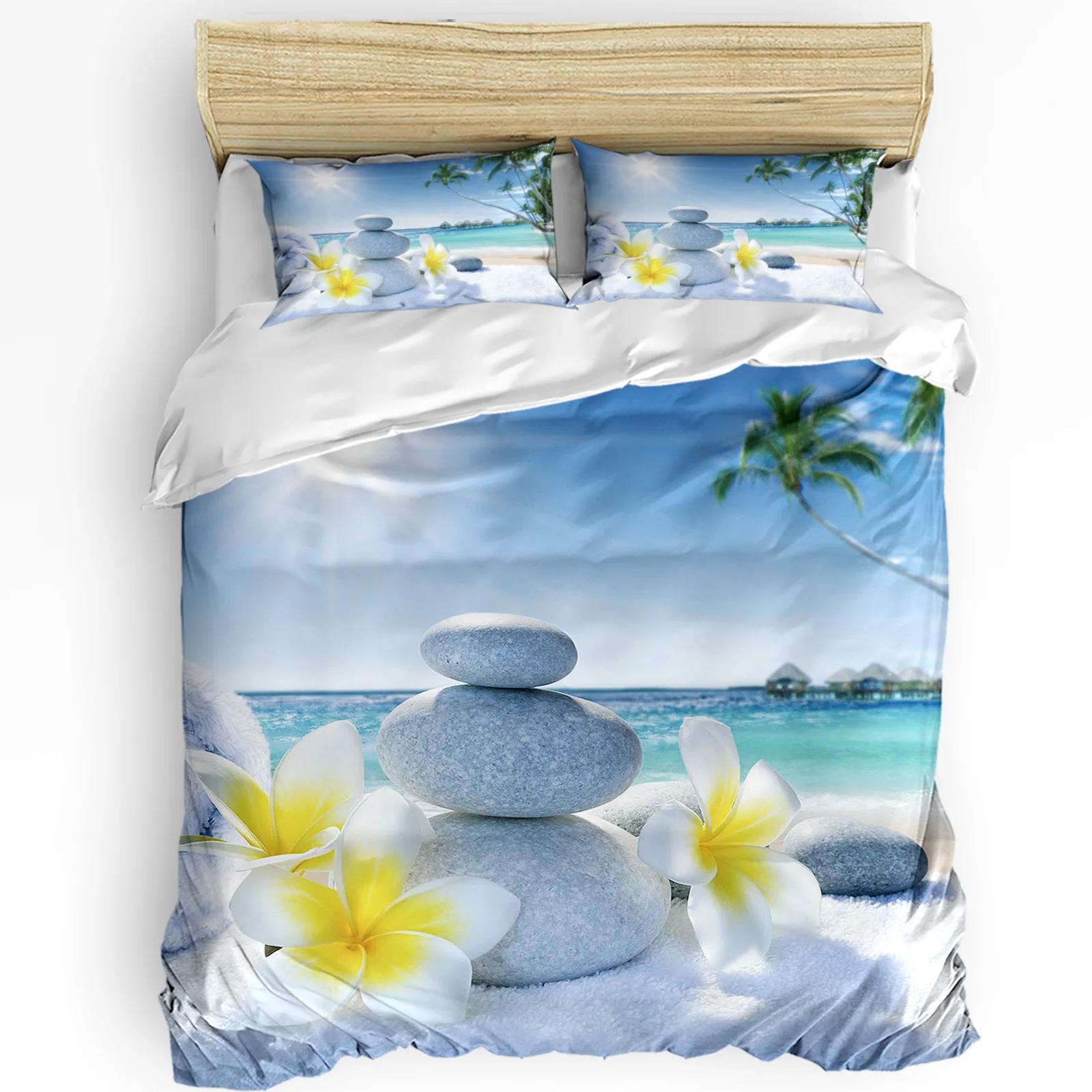

Zen Stones Flowers Tropical Ocean Duvet Cover With Pillow Case Custom 3Pcs Bedding Set Quilt Cover Double Bed Home Textile EU Twin(135x200cm)