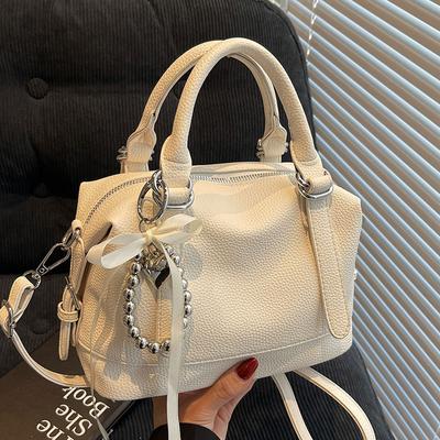 This Year's Popular Korean Summer Small Fresh Portable Boston Bag Casual Versatile Lychee Pattern Texture Messenger Women's Bag